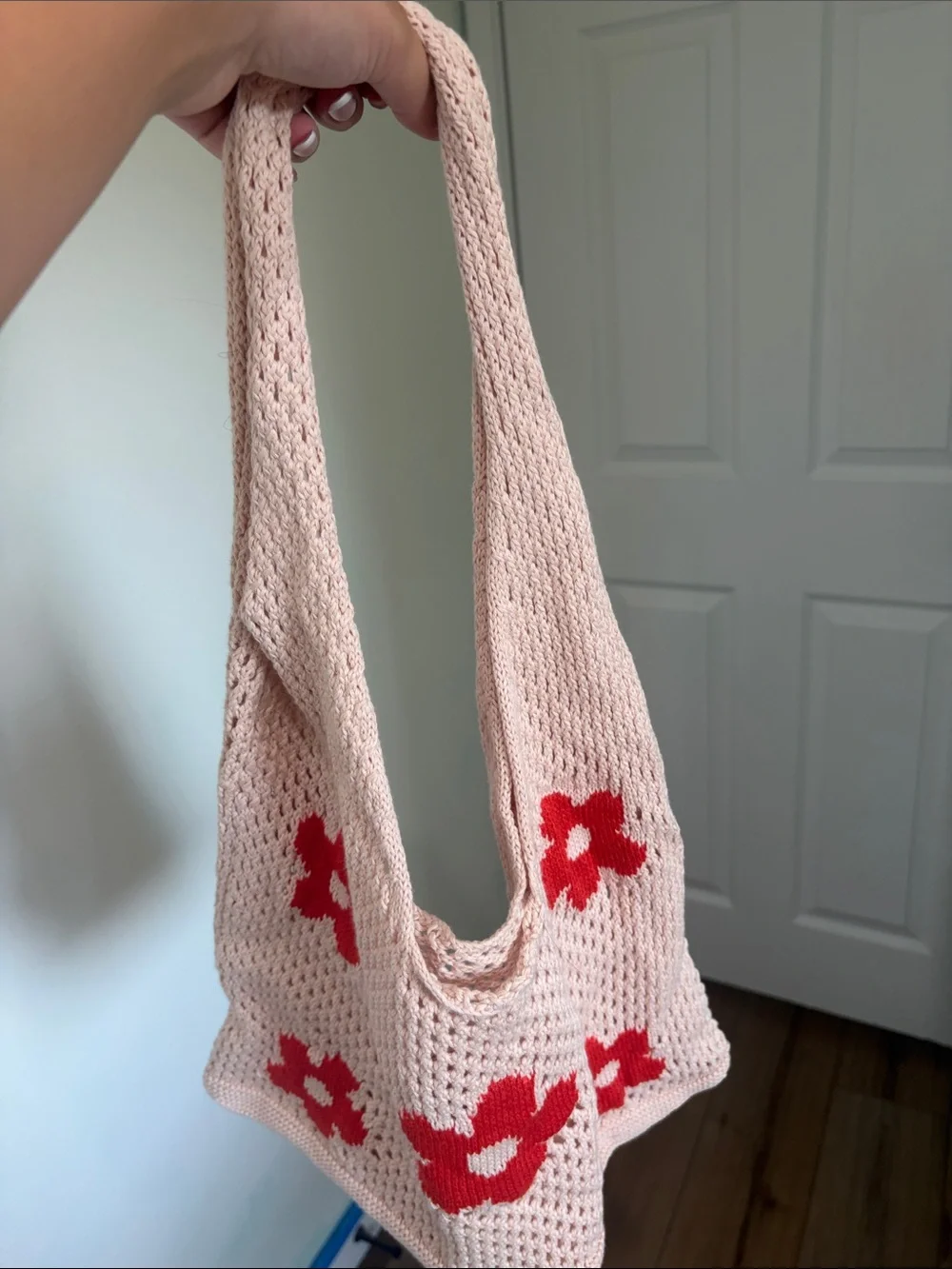 Women’s Crochet Floral Knit Sweater Vest - Cream with Red Flowers